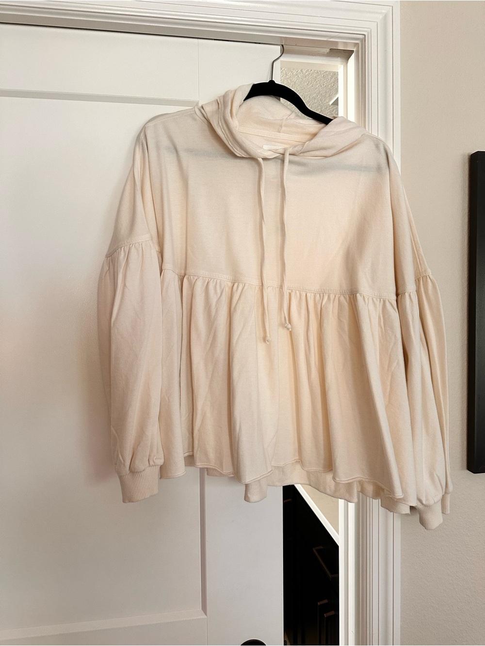 aerie Cream Peplum Drawstring Hoodie - Soft Ivory
